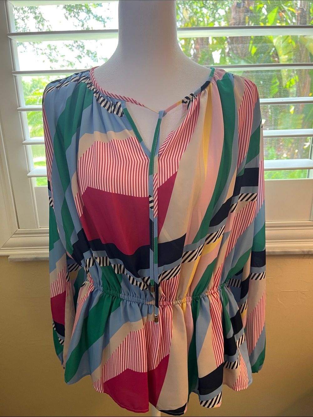 T Tahari Multicolor Striped Peplum Blouse